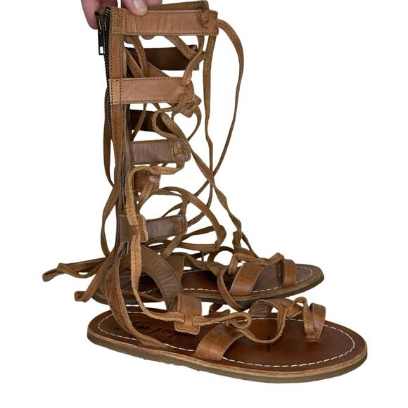Free People Sandal Merida Gladiator Knee High Sandal Leather Brown Festival 36 5 - Picture 1 of 9